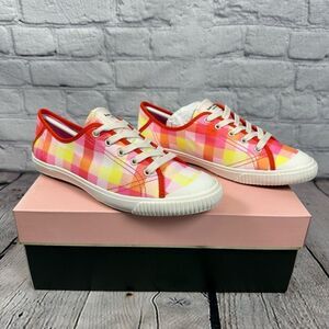 Kate Spade Tennison Pink Madras Plaid Fashion Sneakers Shoes Lace-Up NEW